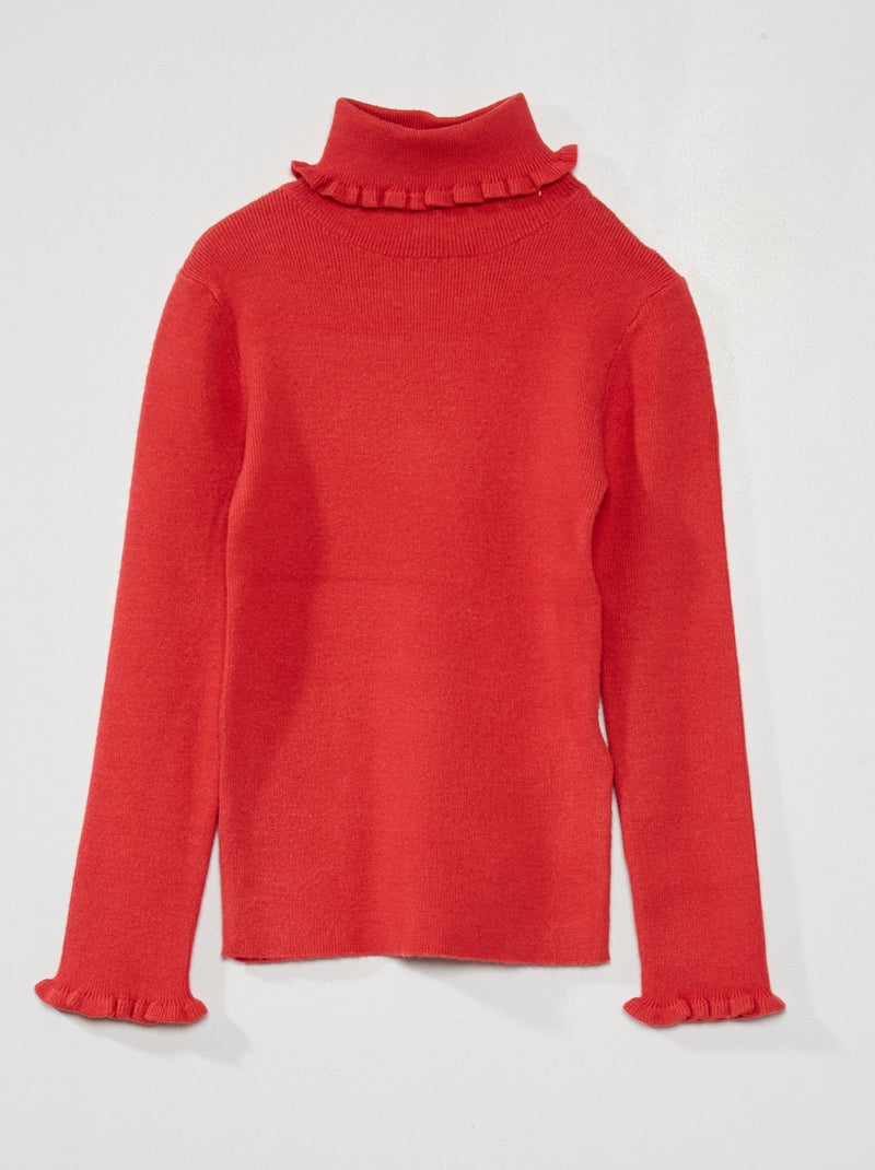 Camisola de gola alta com frufrus Vermelho - Kiabi