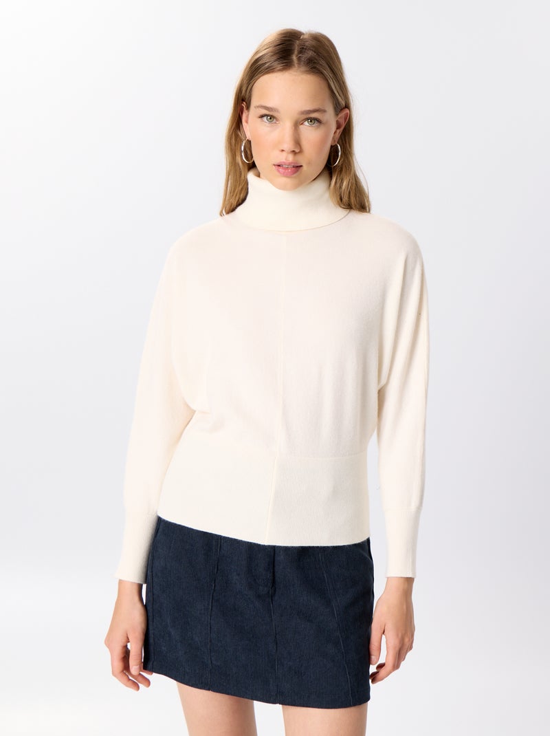 Camisola de gola alta com mangas morcego Branco - Kiabi