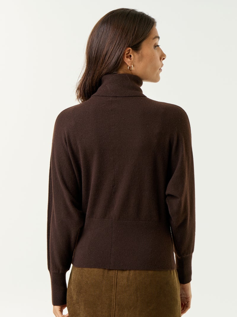 Camisola de gola alta com mangas morcego Castanho - Kiabi