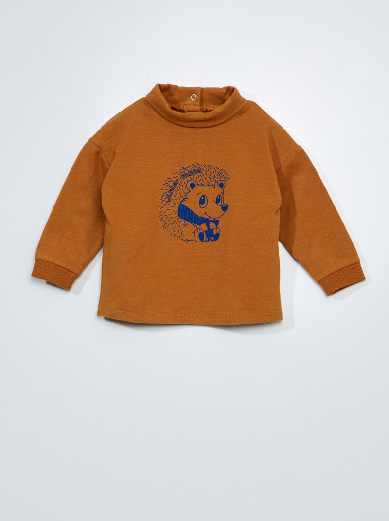 Camisola de gola alta com motivo CASTANHO - Kiabi