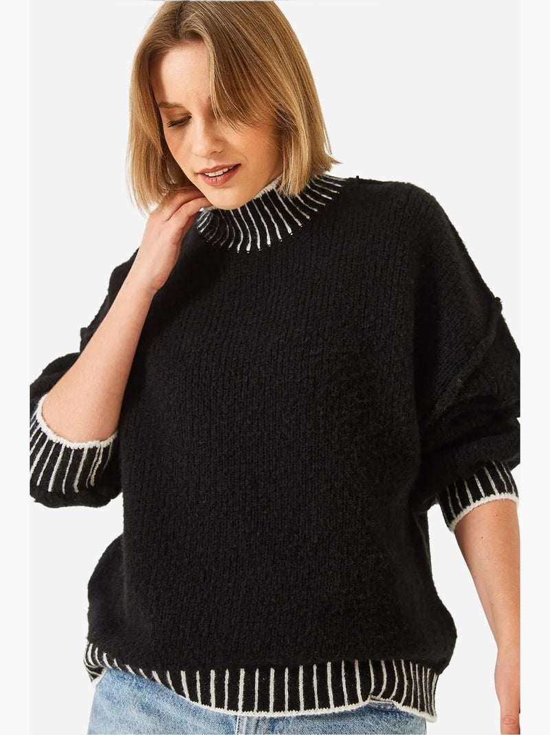 Camisola de gola alta com padrão, corte largo lucci Preto Branco - Kiabi