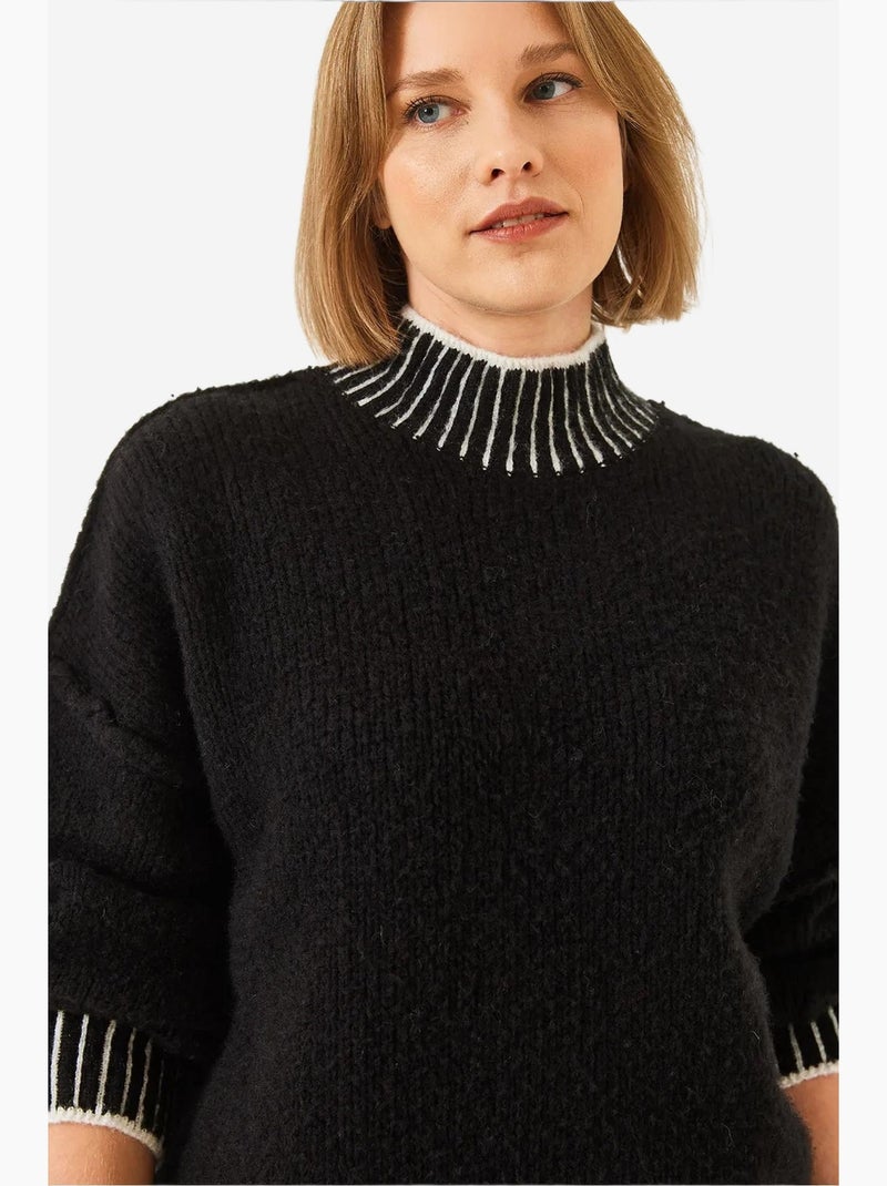 Camisola de gola alta com padrão, corte largo lucci Preto Branco - Kiabi