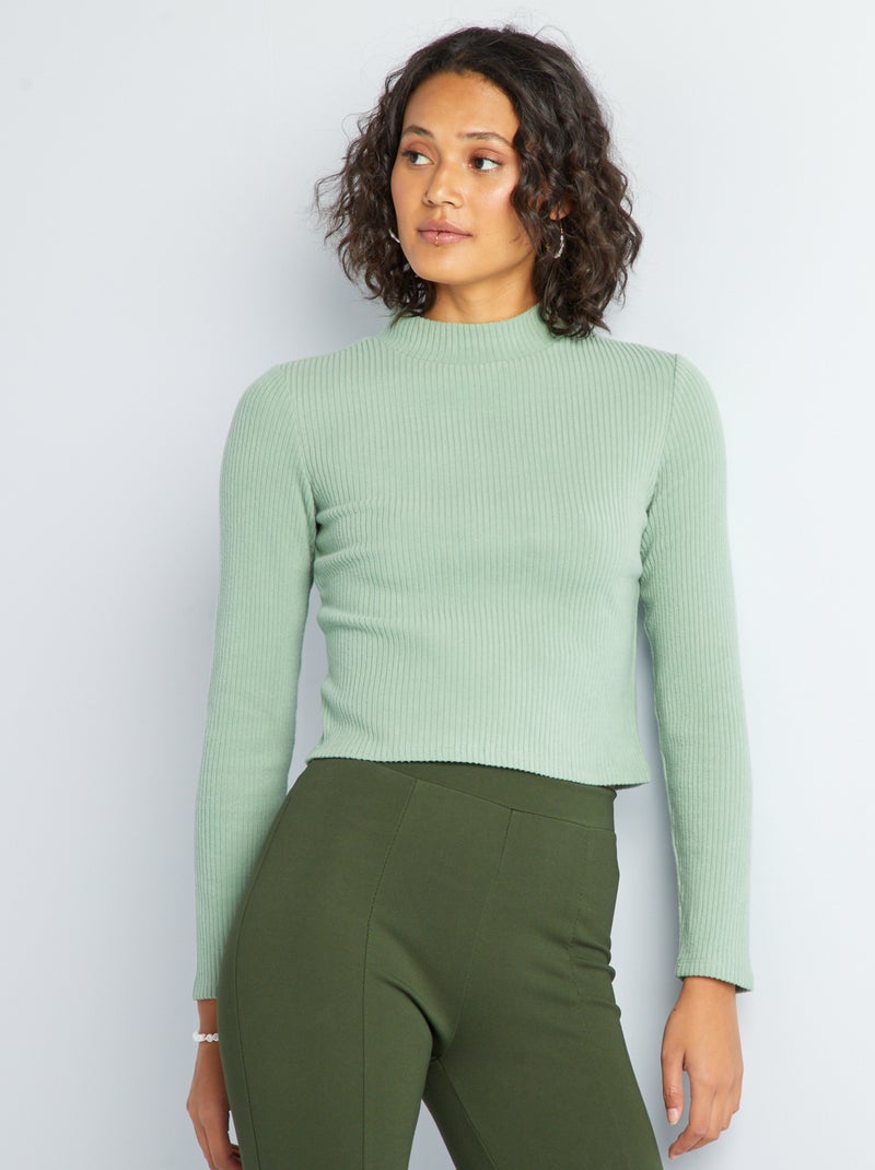 Camisola de gola alta curta canelada VERDE - Kiabi