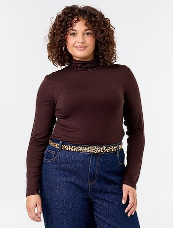 Camisola de gola alta de cor lisa