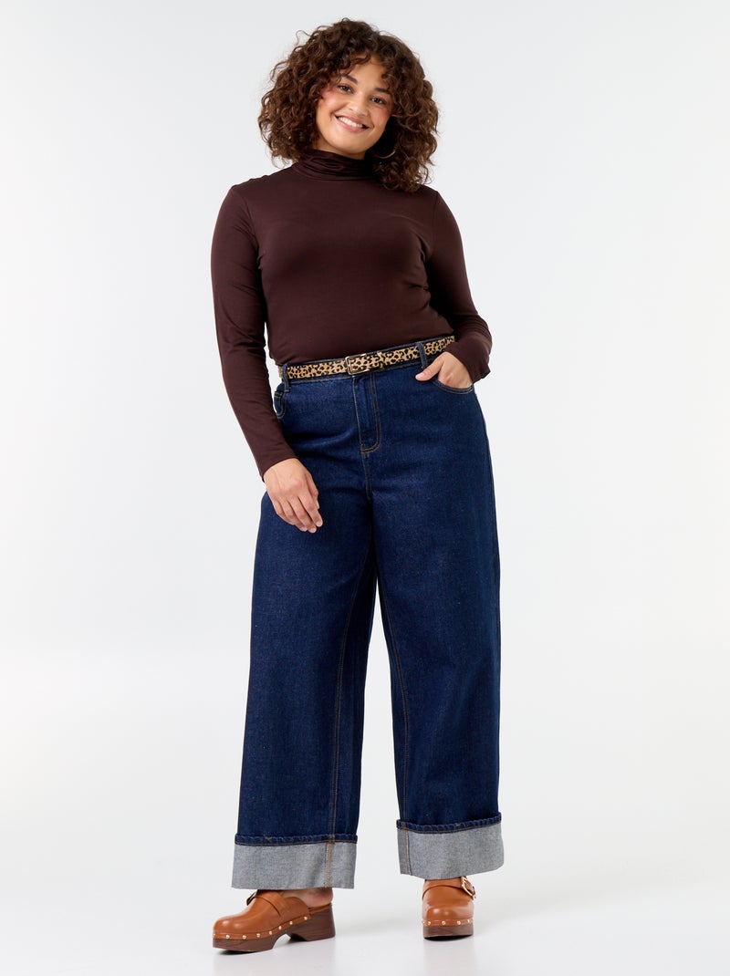 Camisola de gola alta de cor lisa Castanho - Kiabi