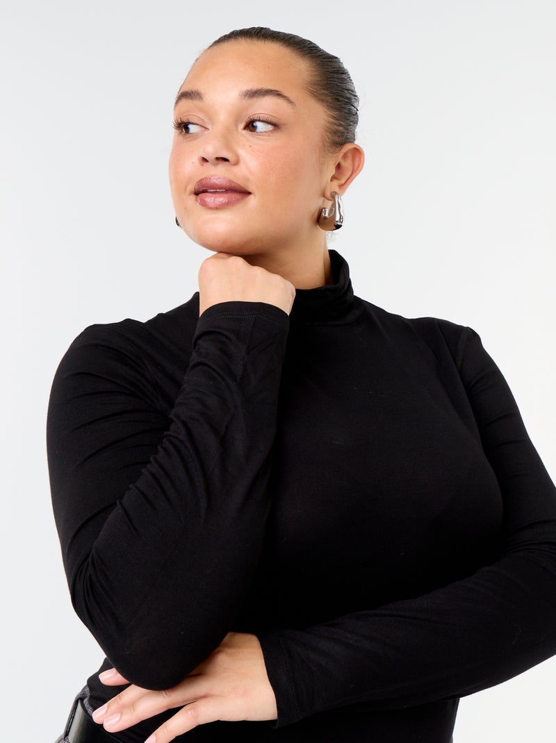 Camisola de gola alta de cor lisa Preto - Kiabi