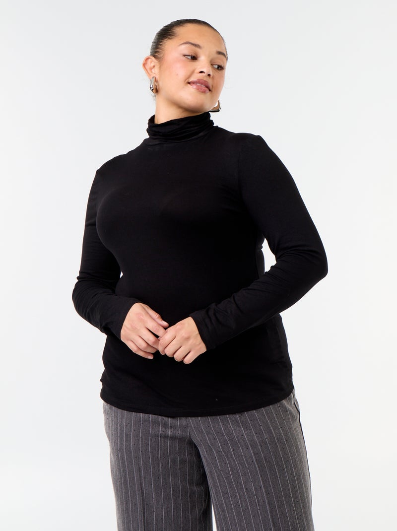 Camisola de gola alta de cor lisa Preto - Kiabi