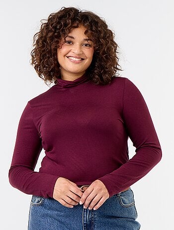 Camisola de gola alta de cor lisa