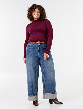 Camisola de gola alta de cor lisa