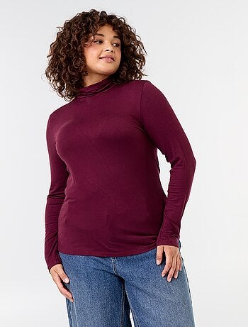 Camisola de gola alta de cor lisa