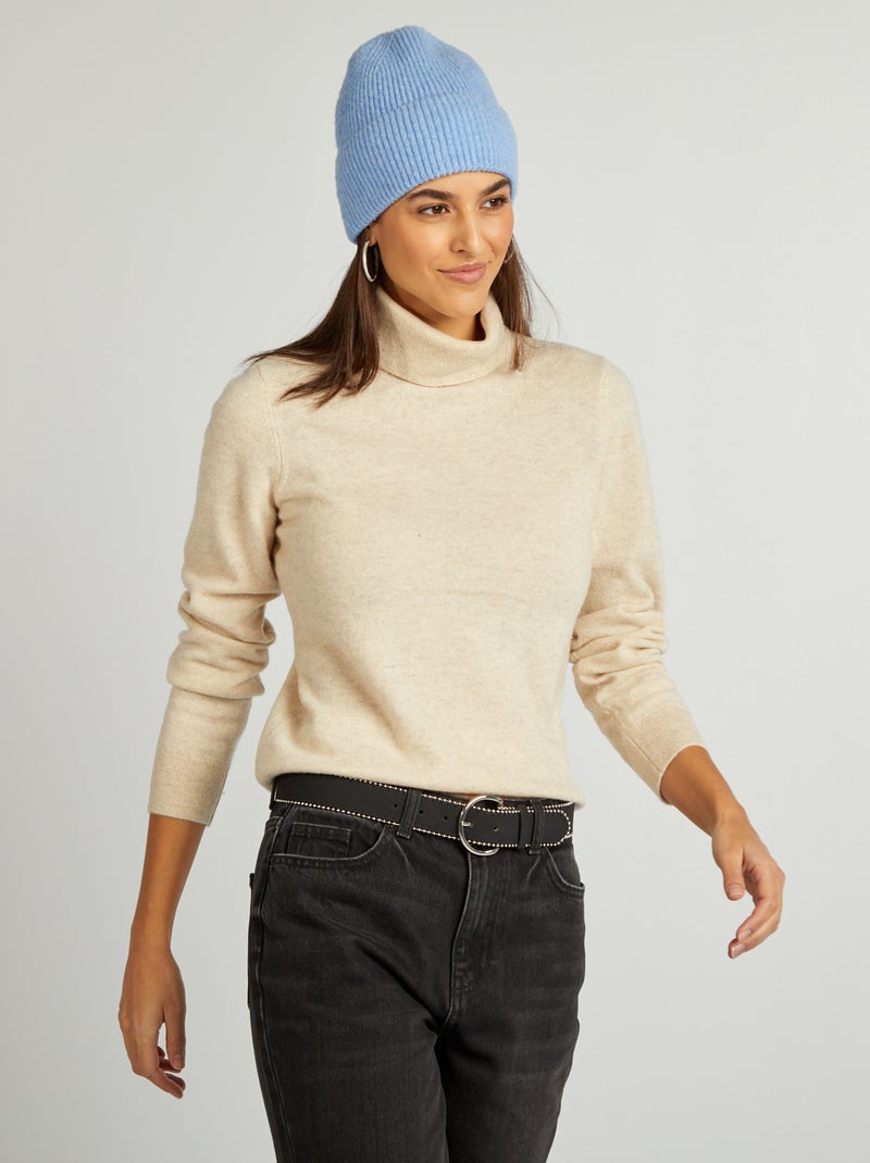 Camisola de gola alta de lã BEGE - Kiabi