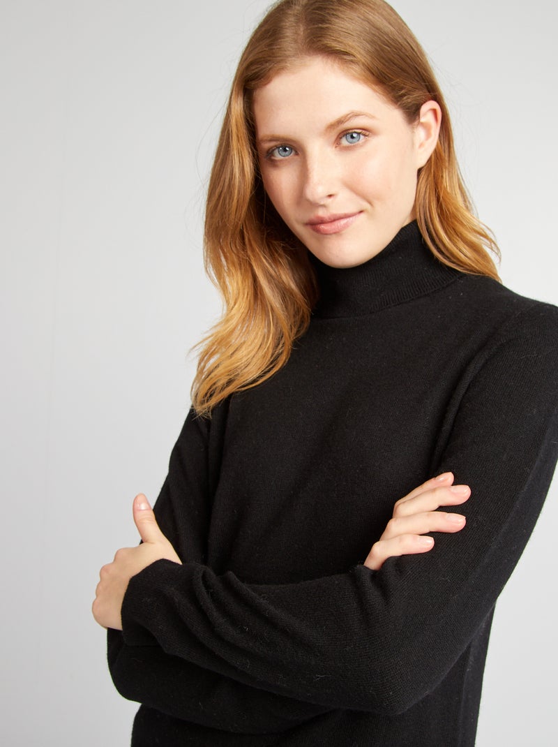 Camisola de gola alta de lã Preto - Kiabi