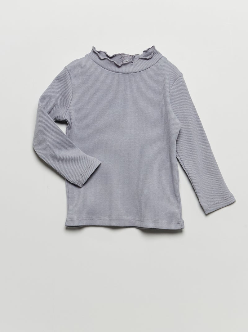 Camisola de gola alta de malha canelada AZUL - Kiabi