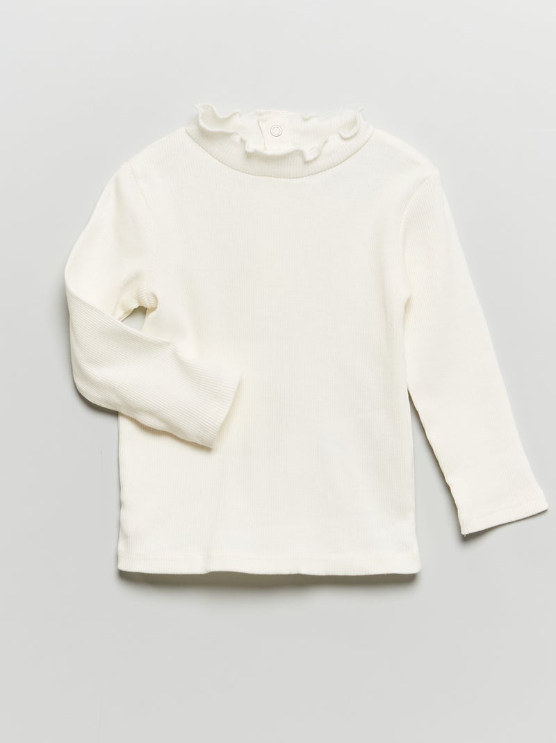 Camisola de gola alta de malha canelada Branco - Kiabi