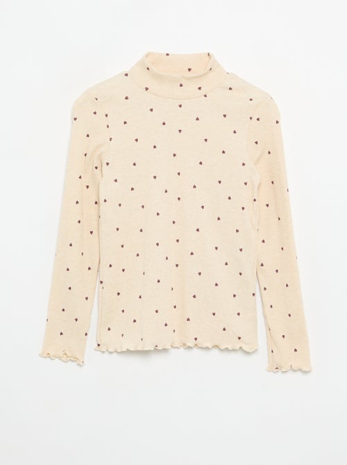 Camisola de gola alta de malha canelada estampada - Kiabi