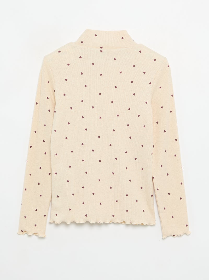 Camisola de gola alta de malha canelada estampada Bege - Kiabi