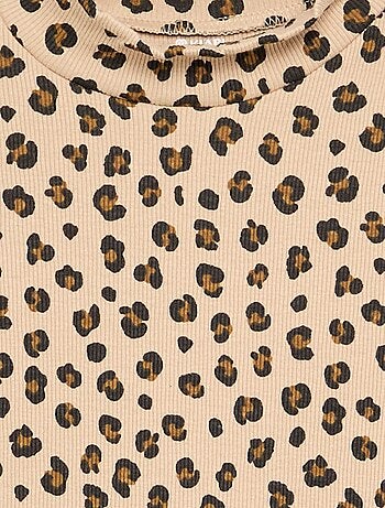 Camisola de gola alta de malha canelada estampada