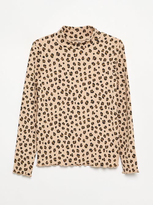 Camisola de gola alta de malha canelada estampada - Kiabi