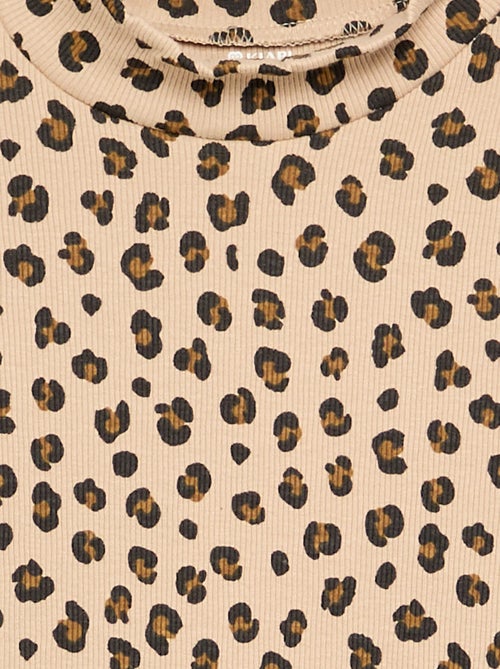 Camisola de gola alta de malha canelada estampada - Kiabi