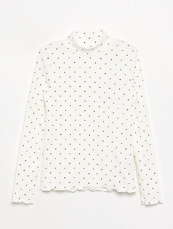 Camisola de gola alta de malha canelada estampada