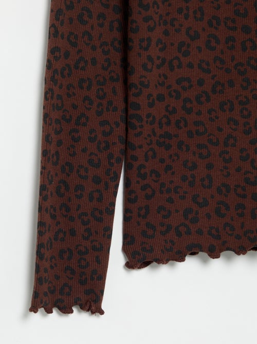 Camisola de gola alta de malha canelada estampada - Kiabi