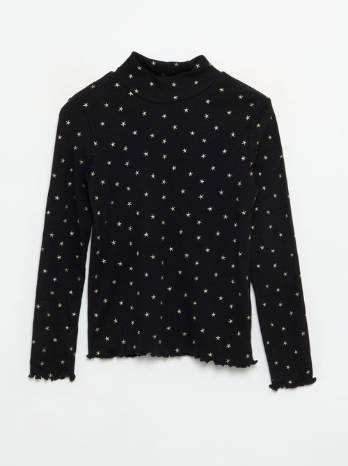 Camisola de gola alta de malha canelada estampada - Kiabi