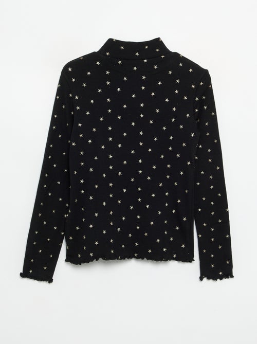 Camisola de gola alta de malha canelada estampada - Kiabi