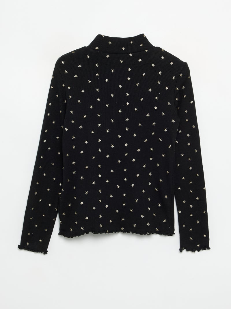 Camisola de gola alta de malha canelada estampada Preto - Kiabi