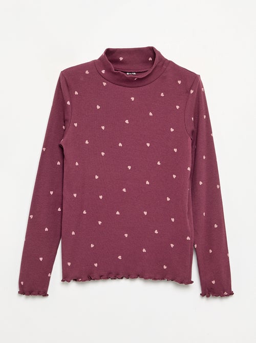 Camisola de gola alta de malha canelada estampada - Kiabi
