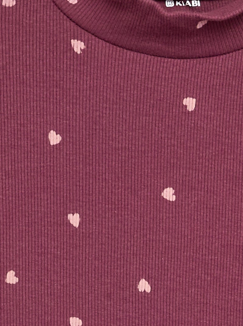 Camisola de gola alta de malha canelada estampada Rosa - Kiabi
