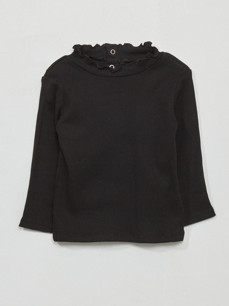 Camisola de gola alta de malha canelada Preto - Kiabi