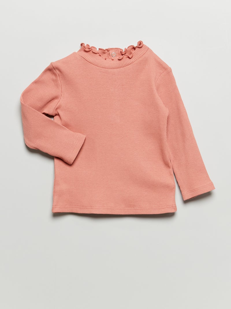 Camisola de gola alta de malha canelada ROSA - Kiabi