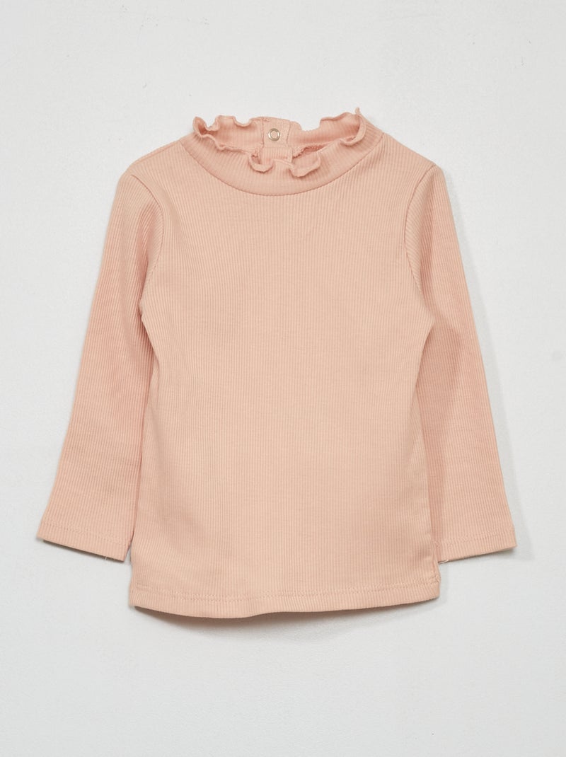 Camisola de gola alta de malha canelada ROSA - Kiabi