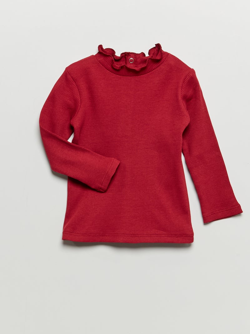 Camisola de gola alta de malha canelada Vermelho Vinho - Kiabi