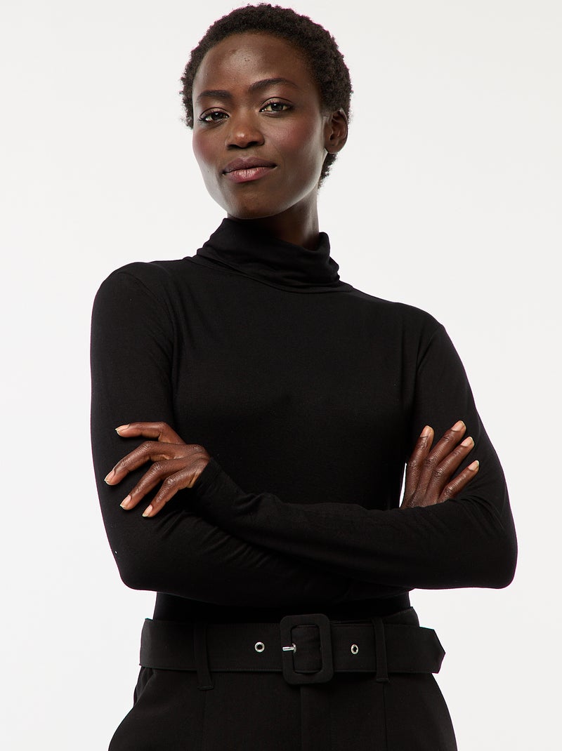 Camisola de gola alta e mangas compridas Preto - Kiabi