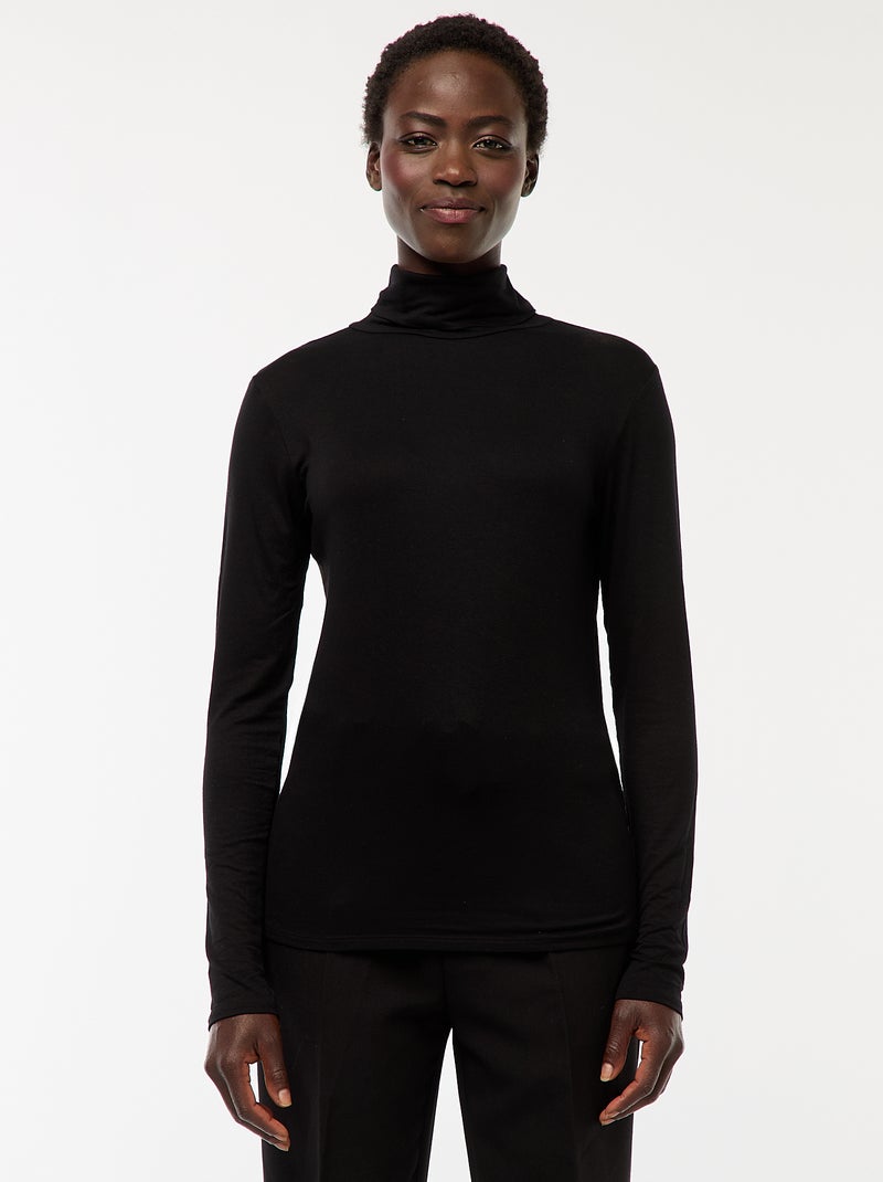 Camisola de gola alta e mangas compridas Preto - Kiabi