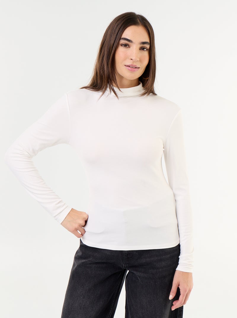 Camisola de gola alta elástica Branco - Kiabi
