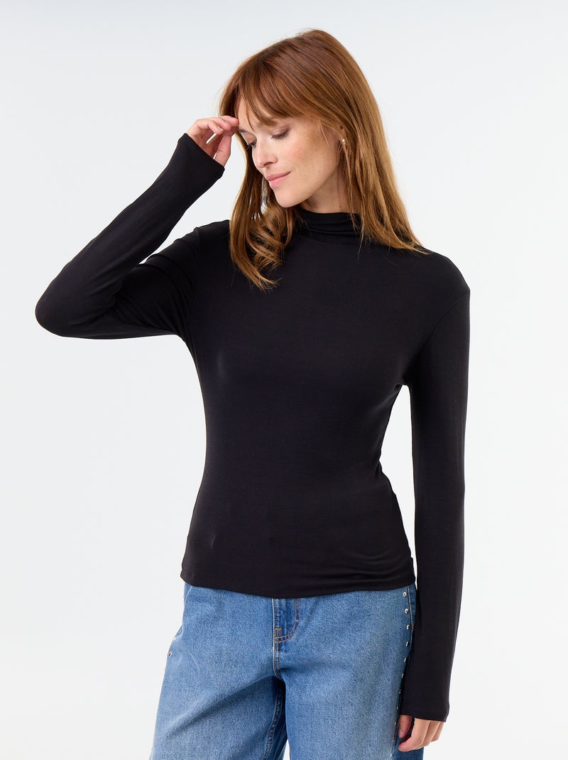 Camisola de gola alta elástica Preto - Kiabi