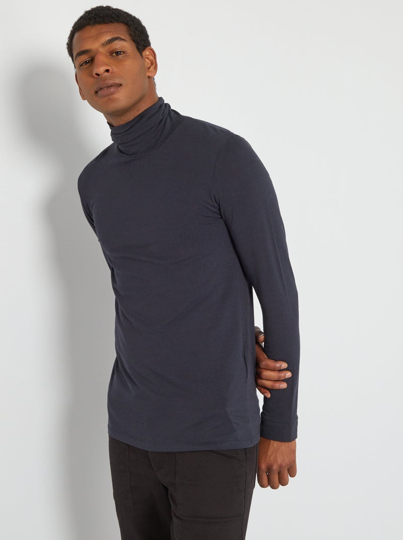 Camisola de gola alta em jersey AZUL - Kiabi