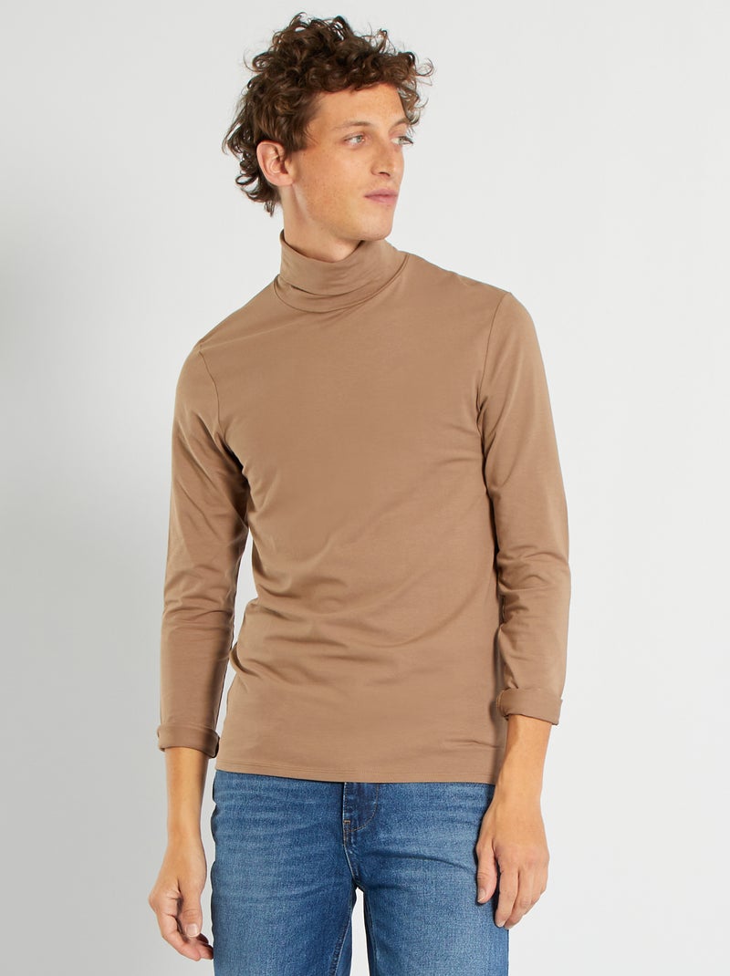 Camisola de gola alta em jersey Cinza Bege - Kiabi