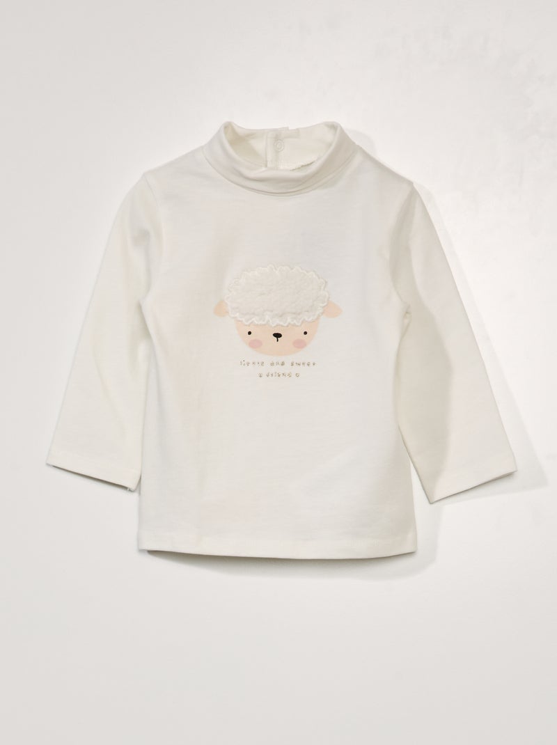 Camisola de gola alta em jersey com aplicação BRANCO - Kiabi