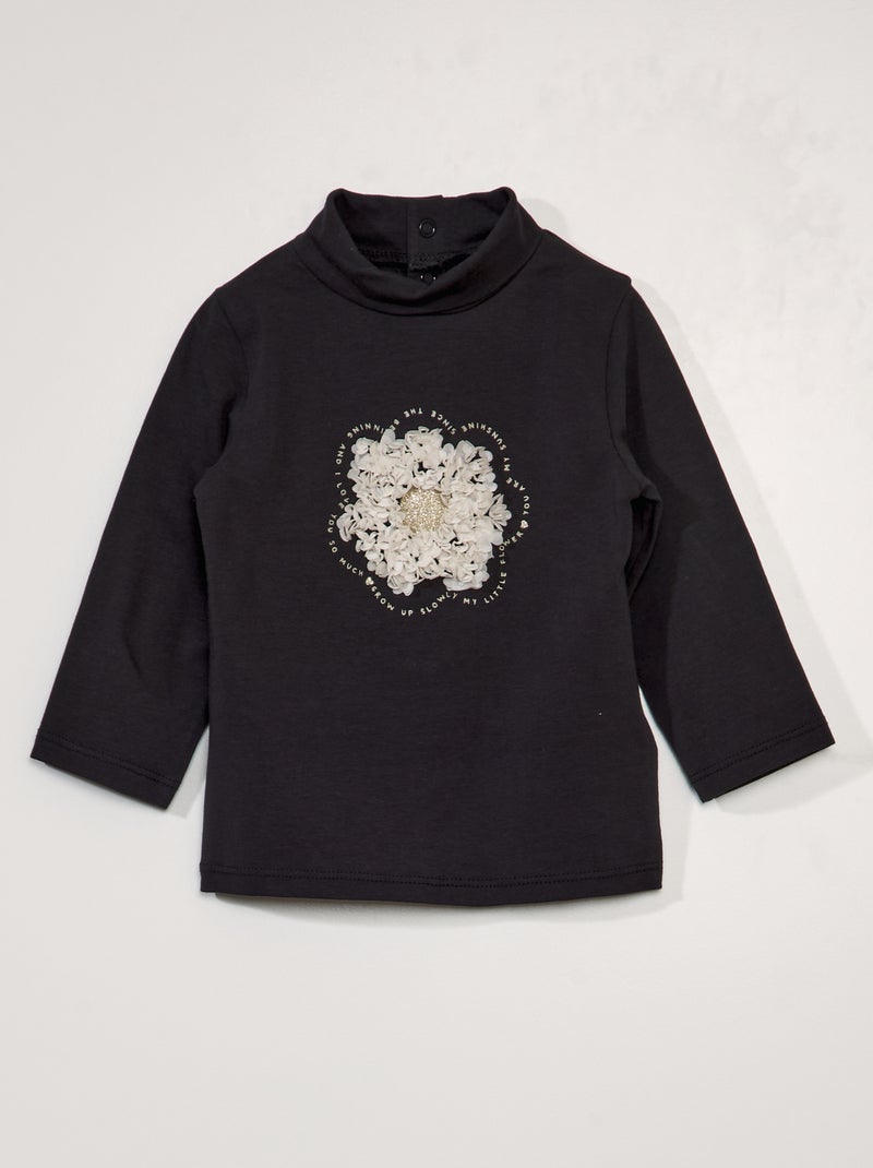 Camisola de gola alta em jersey com aplicação PRETO - Kiabi