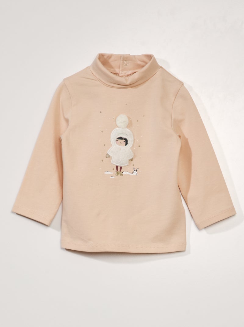 Camisola de gola alta em jersey com aplicação ROSA - Kiabi