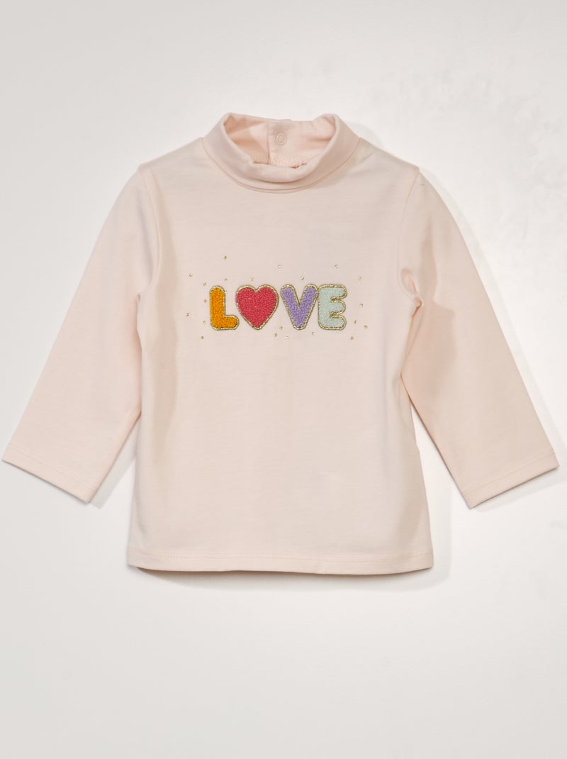 Camisola de gola alta em jersey com aplicação ROSA - Kiabi