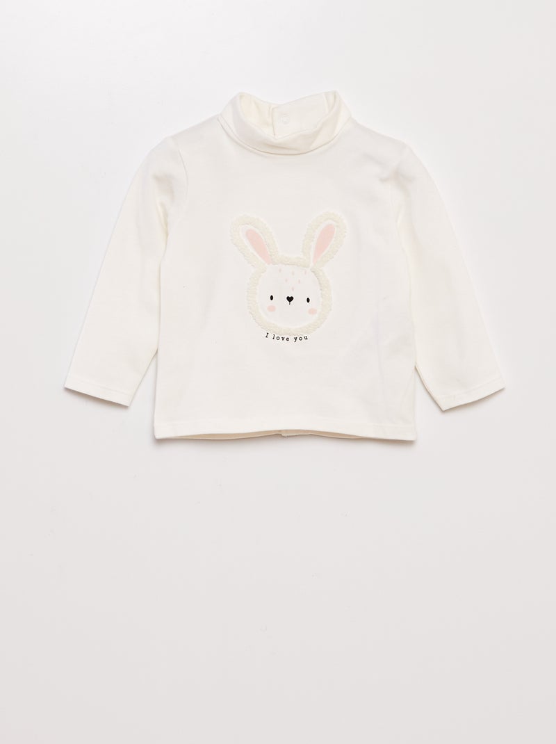 Camisola de gola alta em jersey com desenho em malha trama BRANCO - Kiabi