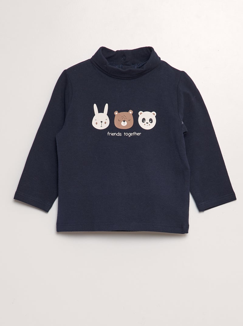 Camisola de gola alta em jersey com motivos AZUL - Kiabi