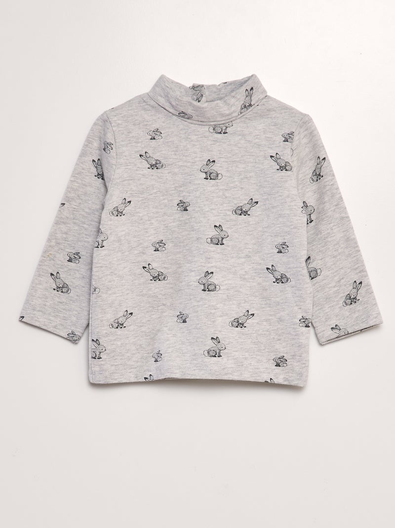 Camisola de gola alta em jersey com motivos CINZA - Kiabi