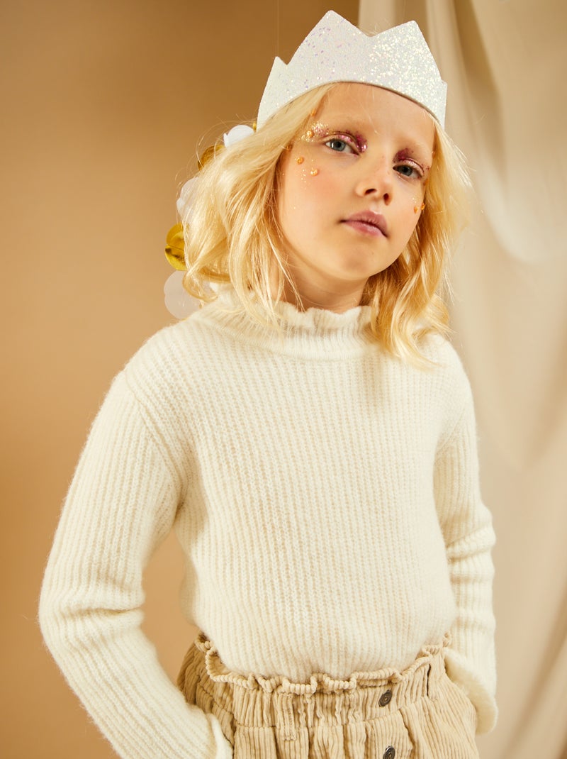 Camisola de gola alta em malha BRANCO - Kiabi