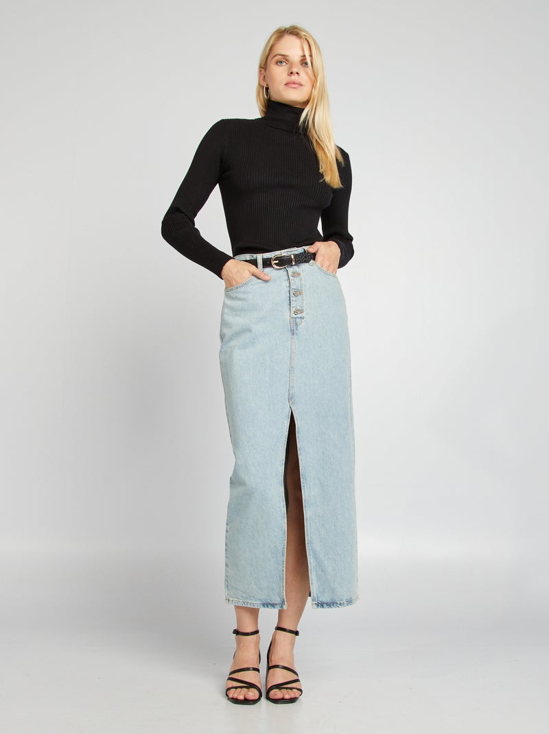 Camisola de gola alta em malha canelada Preto - Kiabi
