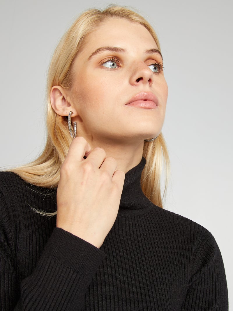 Camisola de gola alta em malha canelada Preto - Kiabi